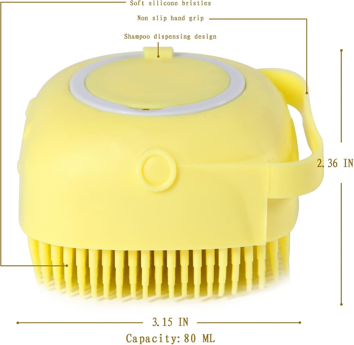 Pet Bath Brush with Shampoo Dispenser and Scrubber for Dogs (Yellow)