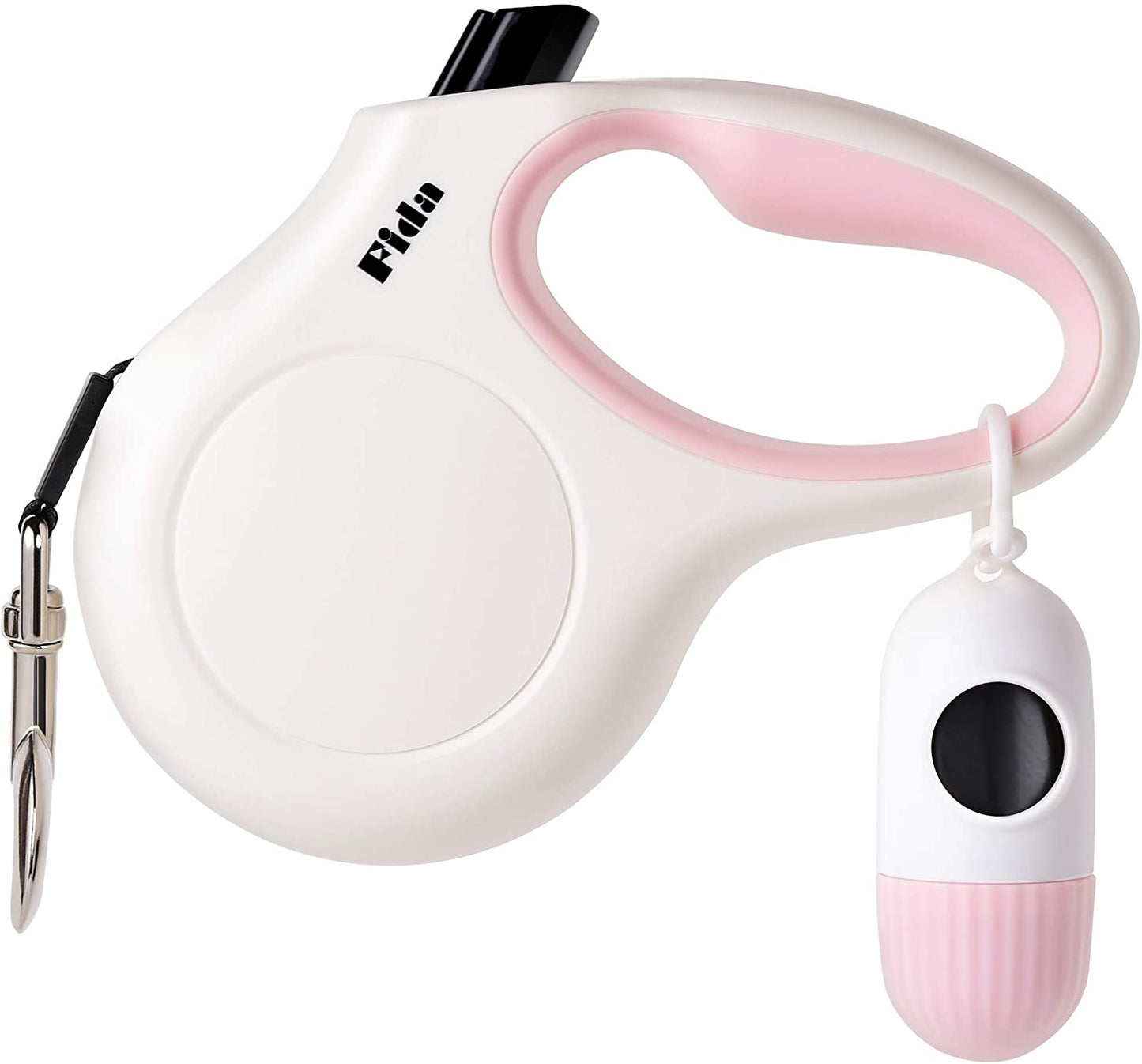 Retractable Dog Leash with Integrated Dispenser and Waste Bags, 10 Feet, White and Pink
