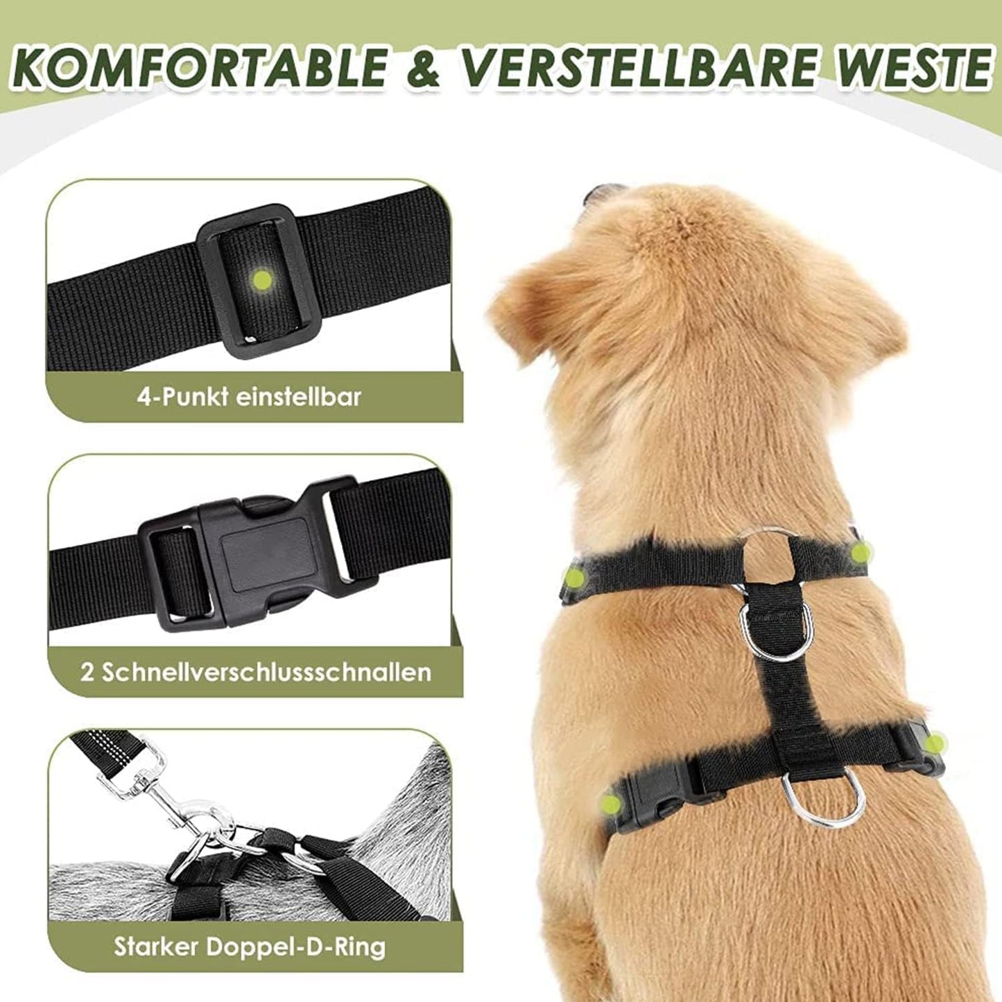 Dog Car Harness and Seatbelt with 2-in-1 Buckle