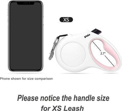 Retractable Dog Leash with Integrated Dispenser and Waste Bags, 10 Feet, White and Pink
