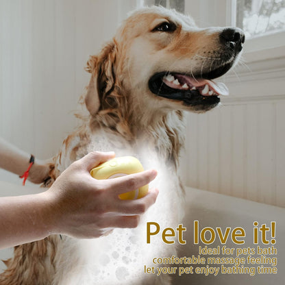 Pet Bath Brush with Shampoo Dispenser and Scrubber for Dogs (Yellow)