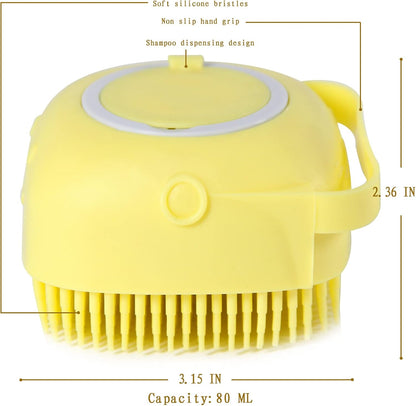 Pet Bath Brush with Shampoo Dispenser and Scrubber for Dogs (Yellow)