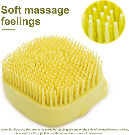 Pet Bath Brush with Shampoo Dispenser and Scrubber for Dogs (Yellow)