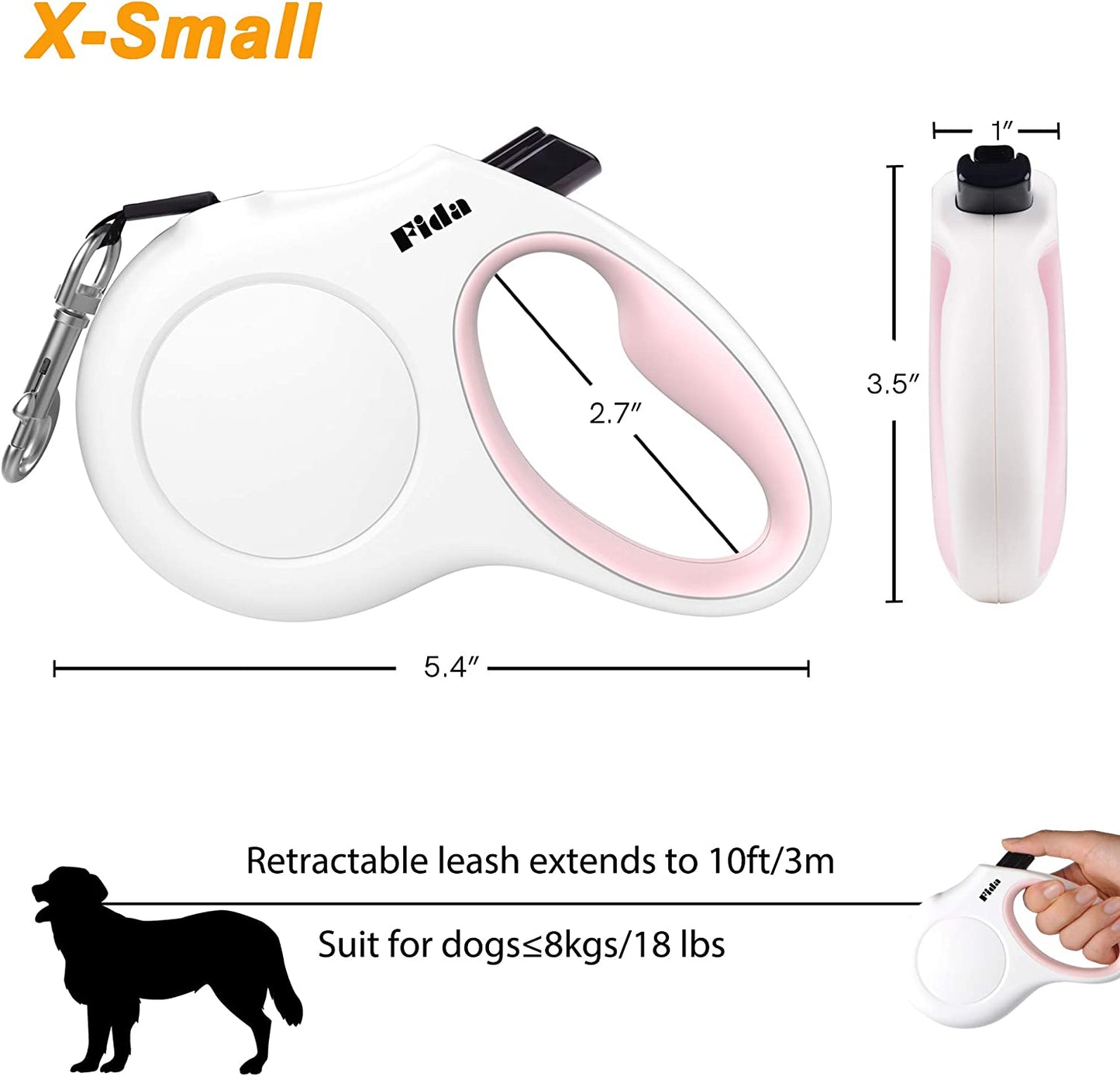 Retractable Dog Leash with Integrated Dispenser and Waste Bags, 10 Feet, White and Pink