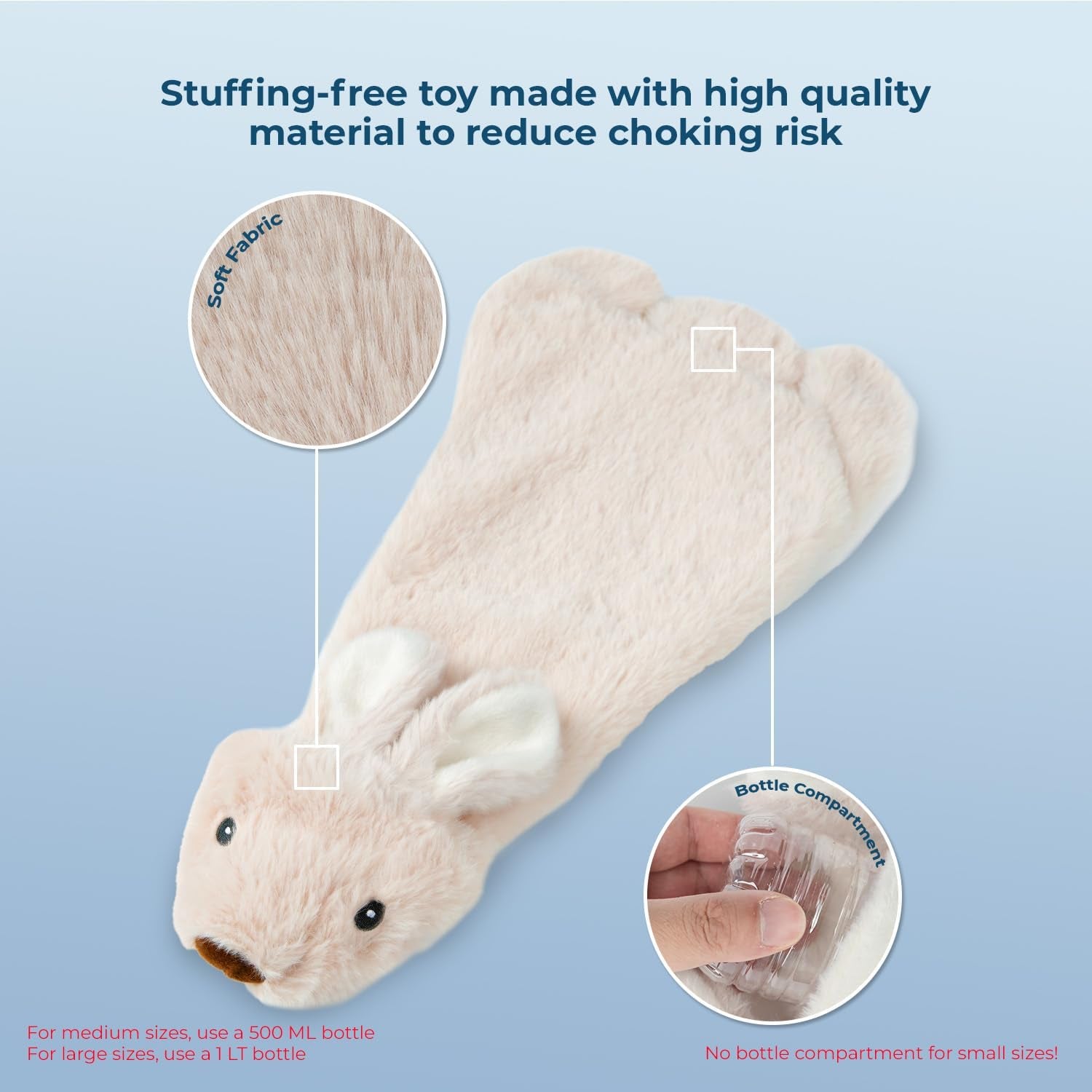 2-In-1 Stuffless Squeaky Dog Toy - Hare, Medium